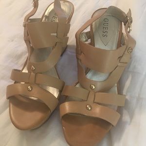 Tan, cork wedge sandals